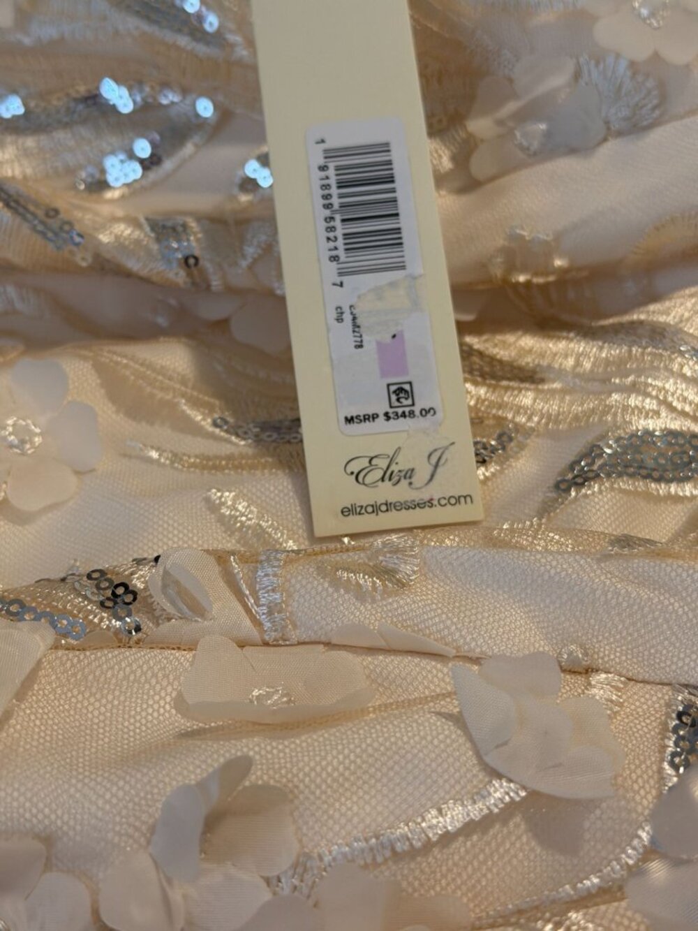 Eliza J Ivory Sequin Embroidered Balloon-Sleeve Gown Dress Size 6 NWT - Picture 12 of 13